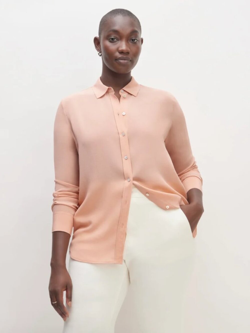 The Washable Clean Silk Relaxed Shirt - Blush Pink (Size 14)